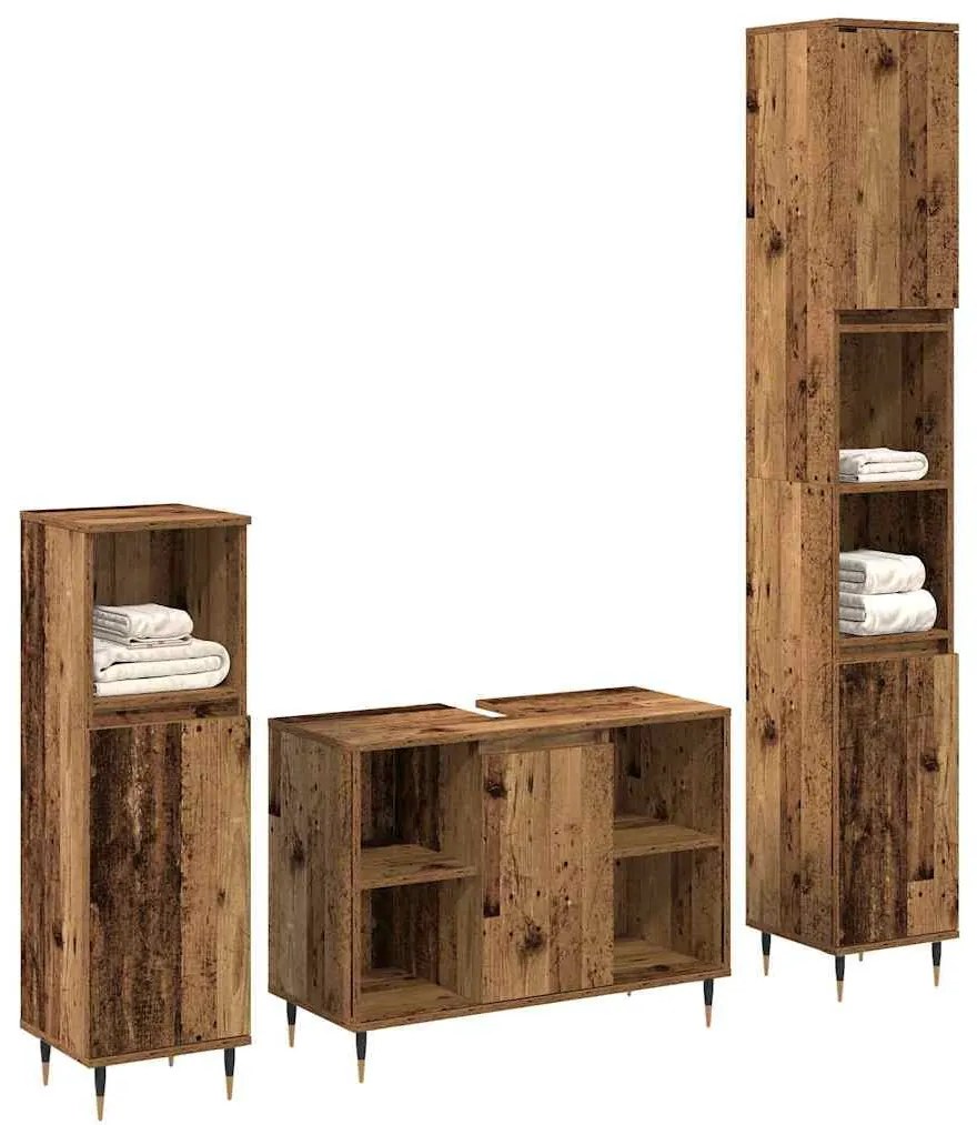 Fürdőszobai Bútor Készlet 3 pcs Öreg fa 30 x 30 x 180 cm