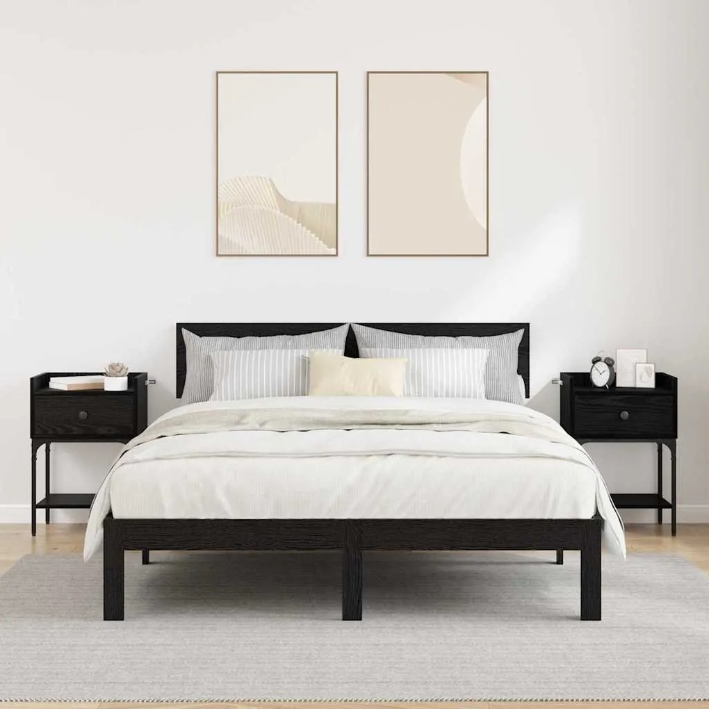 Éjjeli asztal fiókkal 2 pcs Musta tammi 40 x 29 x 60 cm Faanyag