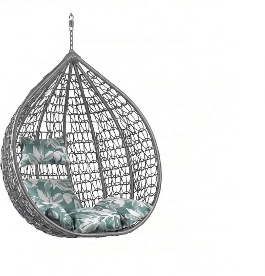 Szürke függőszék KOKON állvány nélkül, zöld-fehér párna