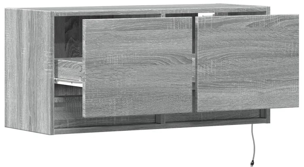 szürke sonoma színű fali TV-szekrény LED-del 80x31x35 cm