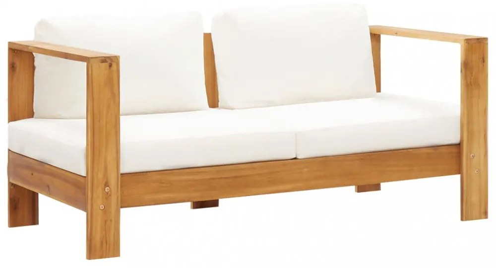 krémfehér tömör akácfa kerti kanapé párnával 140 cm