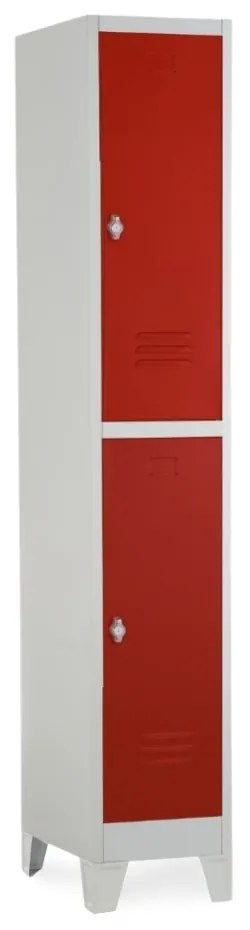 Fém szekrény - 2 doboz, 38 x 45 x 195 cm, fix lábakkal, lakathoz zár, piros - ral 3000