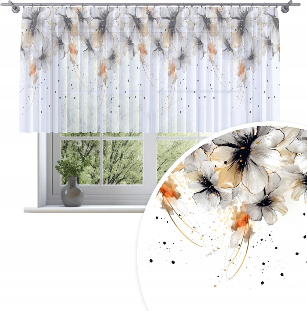 Függöny Kész Fátyol 300X120 Festett Mintás Béka Szalag Függöny 202