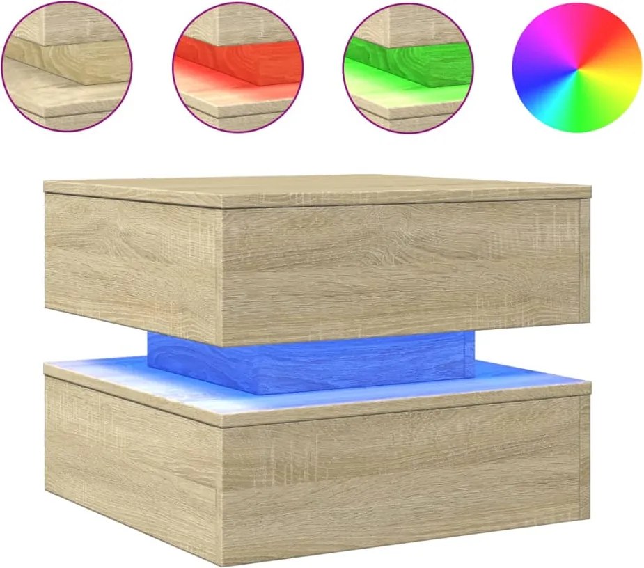 vidaXL sonoma tölgy színű dohányzóasztal LED-lámpákkal 50x50x40 cm