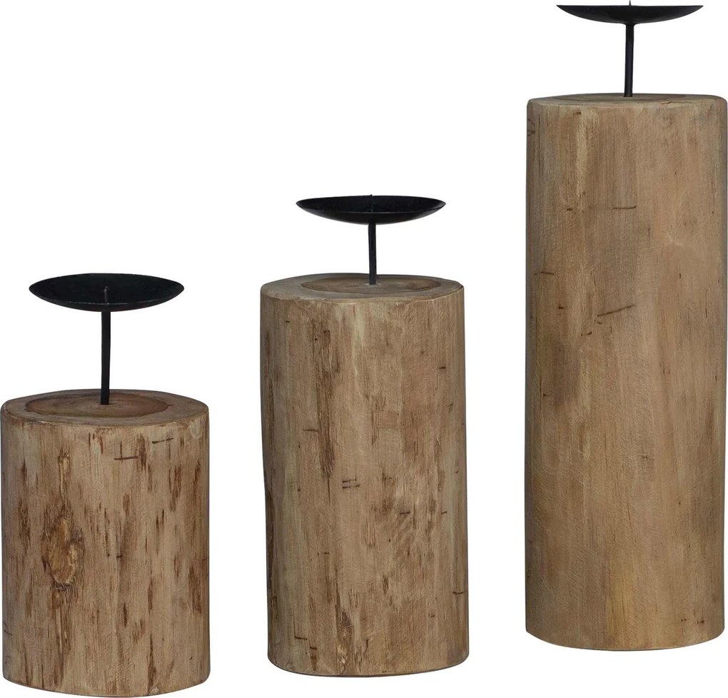 vidaXL Gyertyatartó 3 pcs Természetes Tömör tíkfa