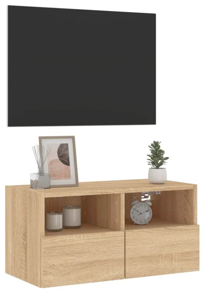 sonoma tölgy színű szerelt fa fali TV-szekrény 60 x 30 x 30 cm