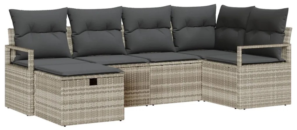 6 részes kertibútor szett párnákkal, világosszürke poli rattan, 2 személyes kertibútor párnákkal, szürke poli rattan