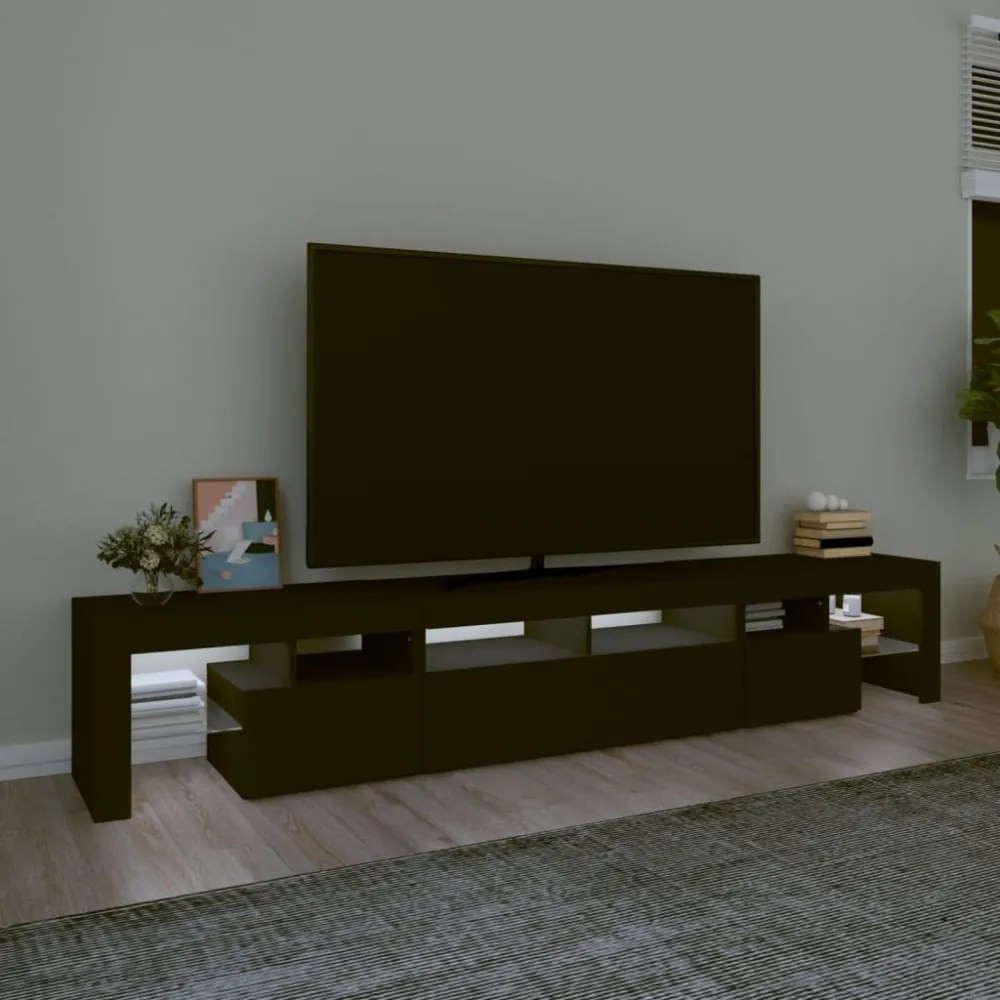 fekete TV-szekrény LED-világítással 230x36,5x40 cm