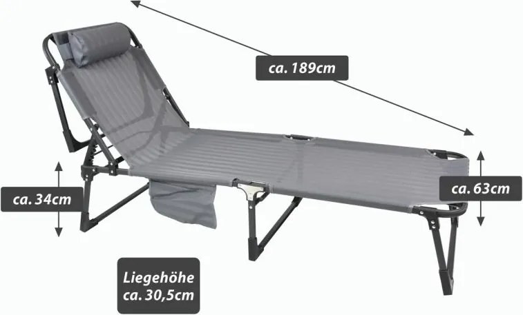 Összecsukható nyugágy párnával 189 x 63 x 34 cm szürke