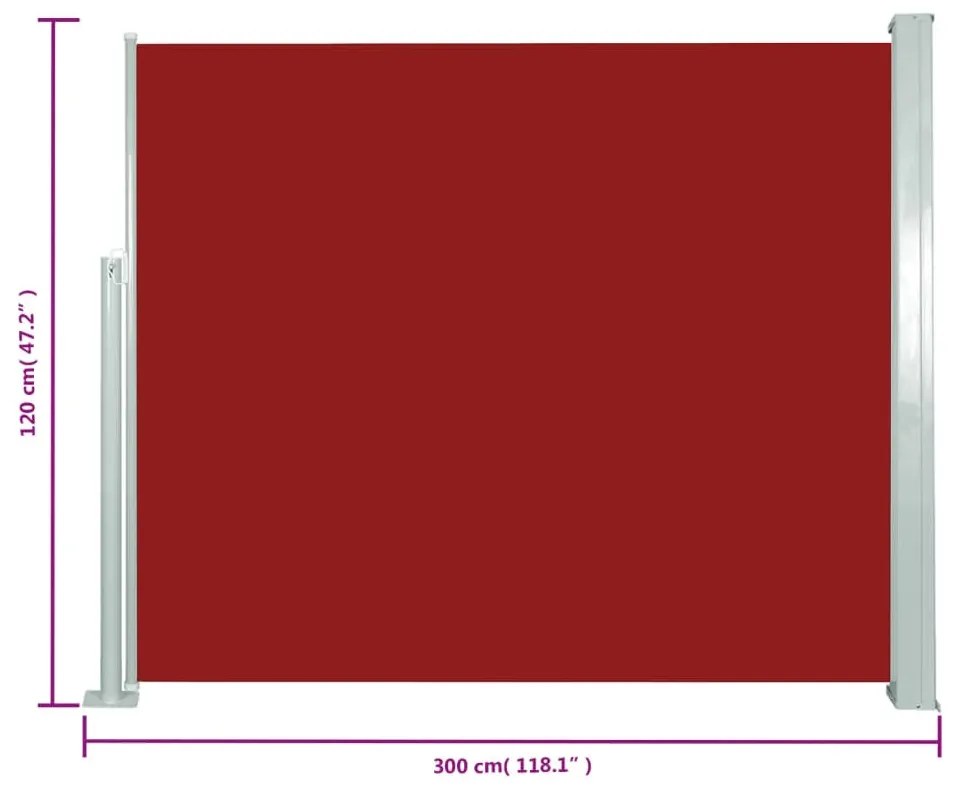 piros behúzható oldalsó napellenző 120 x 300 cm