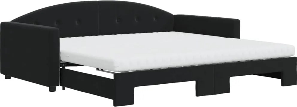 vidaXL fekete kihúzható bársony heverő matraccal 100 x 200 cm
