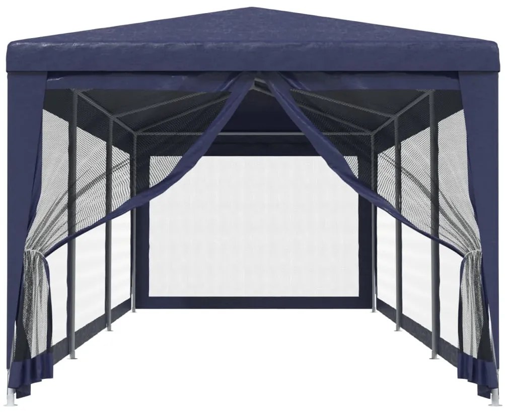 kék HDPE rendezvénysátor 8 hálós oldalfallal 3x9 m