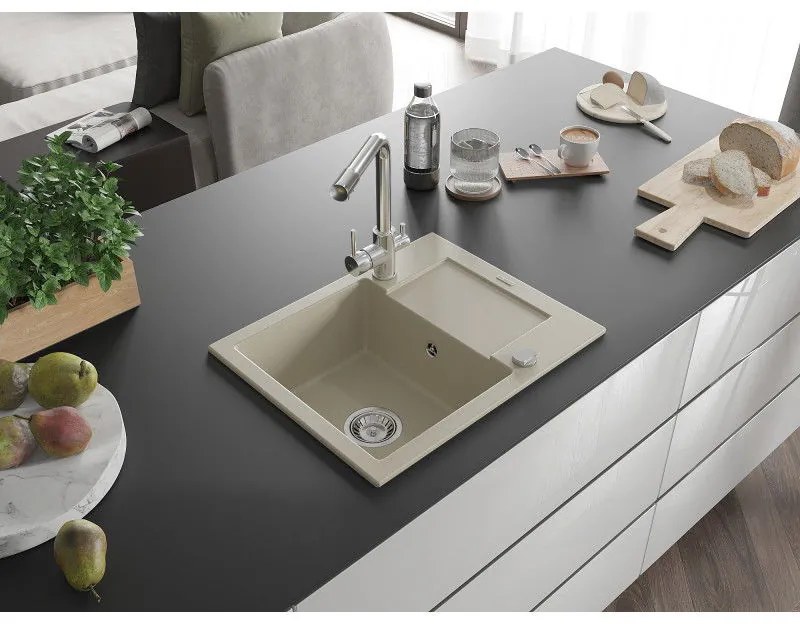 Mexen Enzo, gránit mosogató 576x465x174 mm, 1 kamrás, Duero króm csaptelep, bézs, 6506-69-671600-00