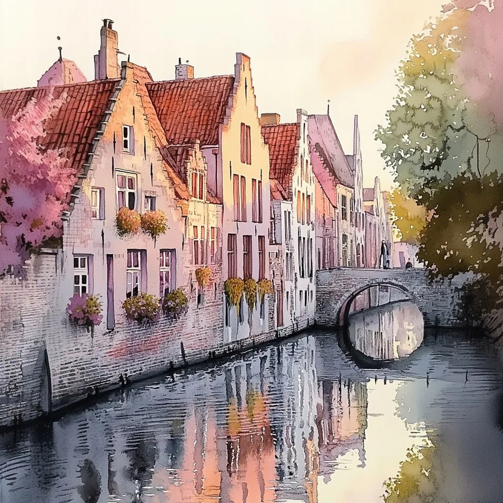 Vászonkép Canvas Belgium Brugge Óváros Csatorna Híd Hajnal 40x40