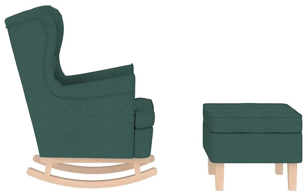 sötétzöld szövet hintaszék lábtartóval