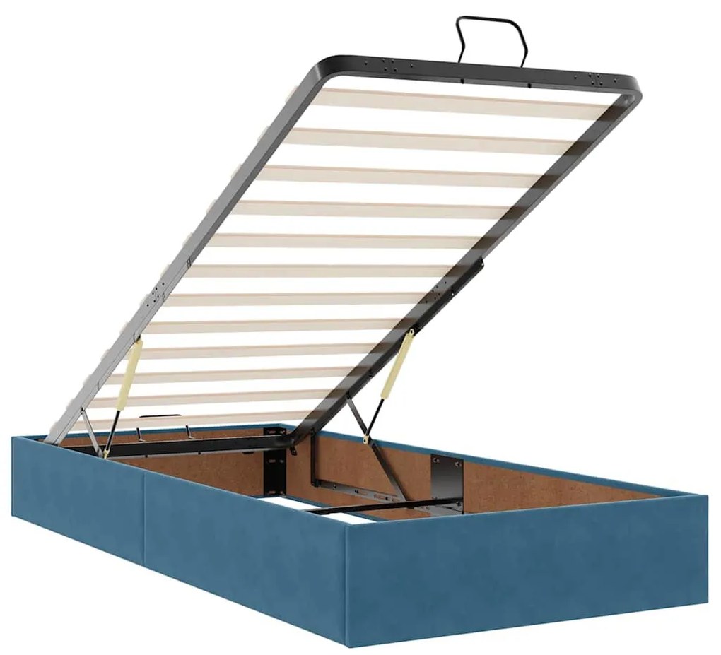 Ottomán ágykeret matracokkal sötétkék 90x190cm bársony