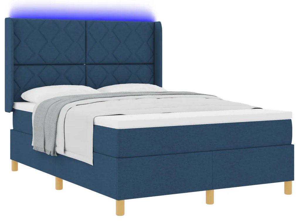 Boxspring Ágy Mattal és Kék LED-del 140x200 cm Szövet