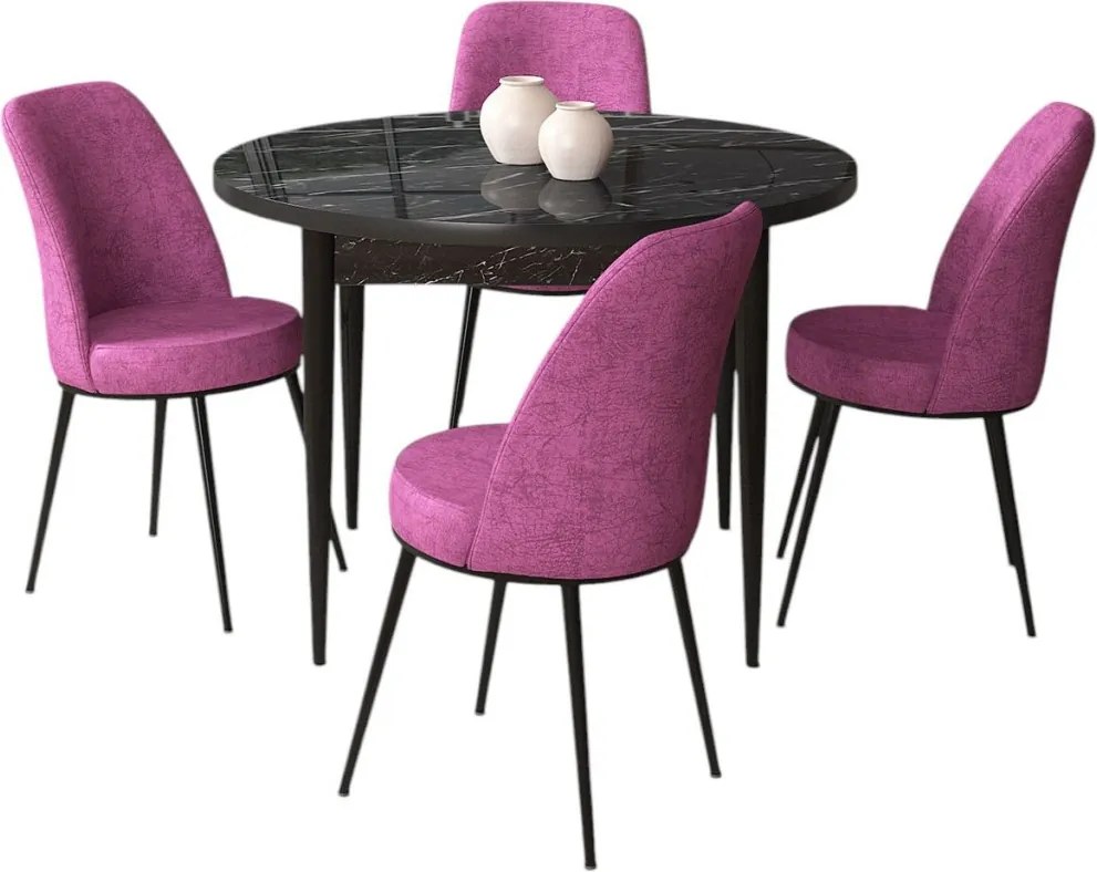 Tor étkezőgarnitúra, fekete márvány-lila, 90 cm