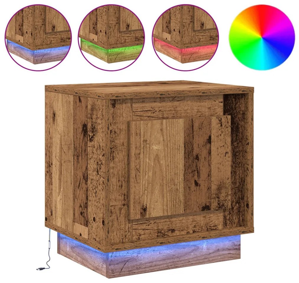Éjjeli asztal LED világítással Régi fa 44x34,5x45 cm