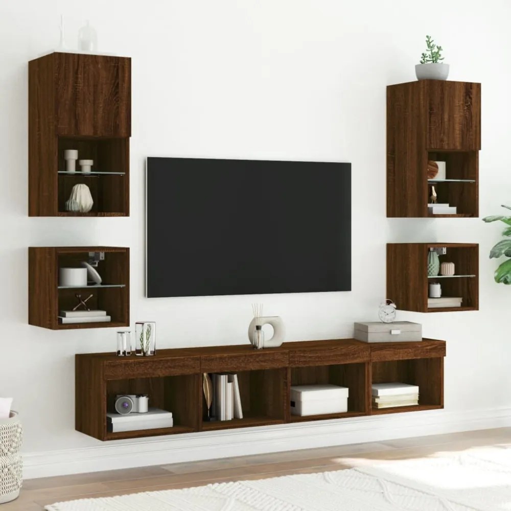 2 db barna tölgyszínű fali TV-szekrény LED-del 30x28,5x30 cm