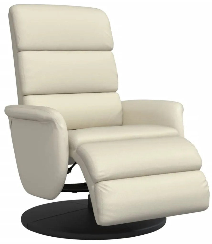Krémszínű dönthető műbőr fotel lábzsámollyal