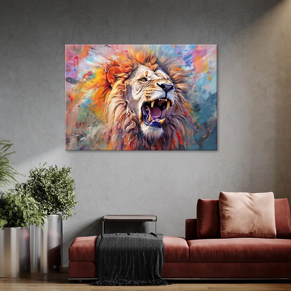 Gario Vászonkép Hatalmas oroszlán és színek Méret: 100 x 70 cm