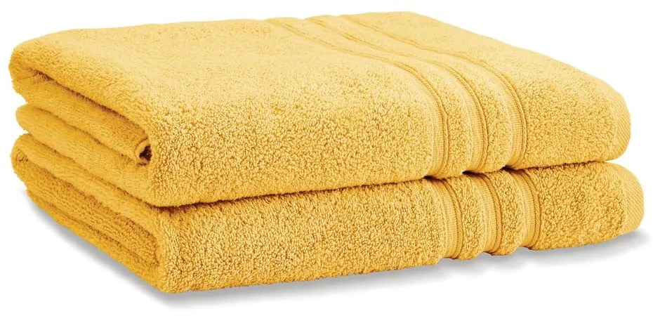 Sárga frottír pamut fürdőlepedő szett 2 db-os 90x140 cm Zero Twist – Catherine Lansfield