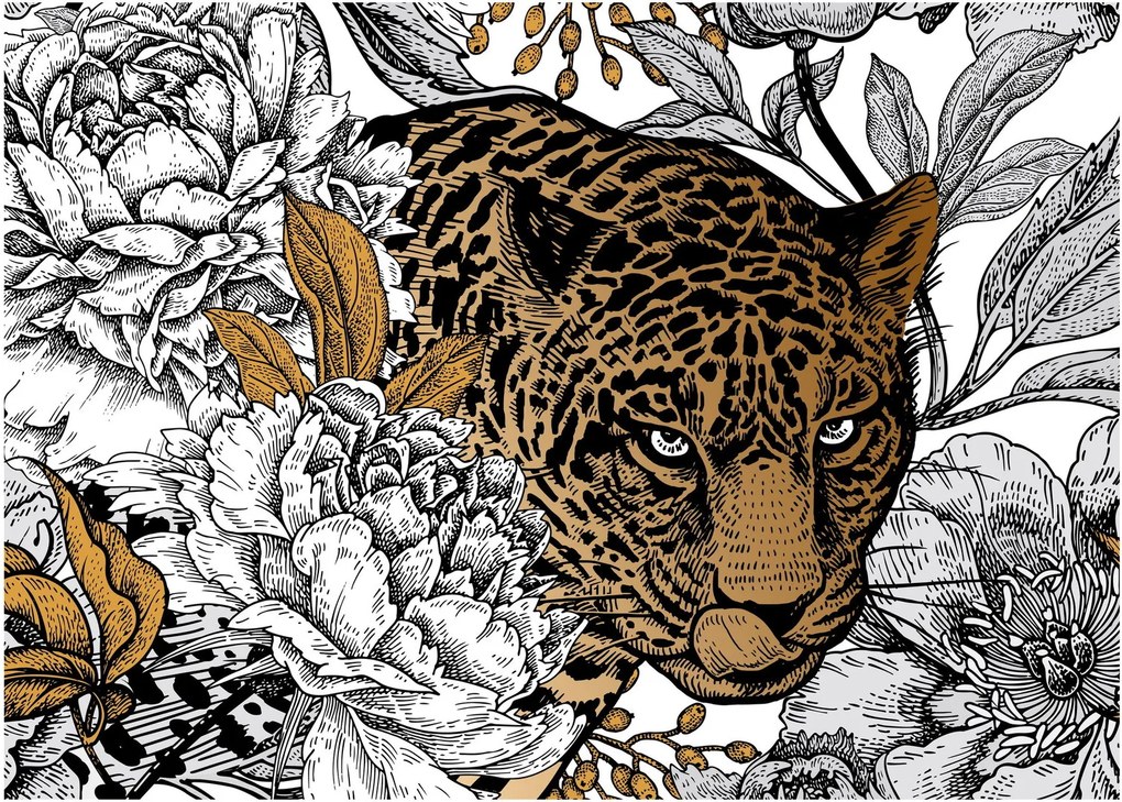 Kép - leopárd a virágok között (70x50 cm)