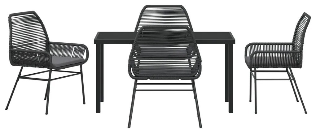 5 darabos kerti étkező szett párnákkal, fekete poly rattan