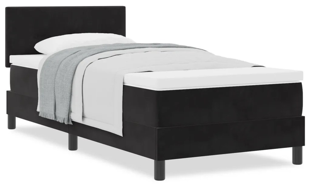 Boxspring Ágy Matrac Melengető Fekete 100x200 cm Bársony