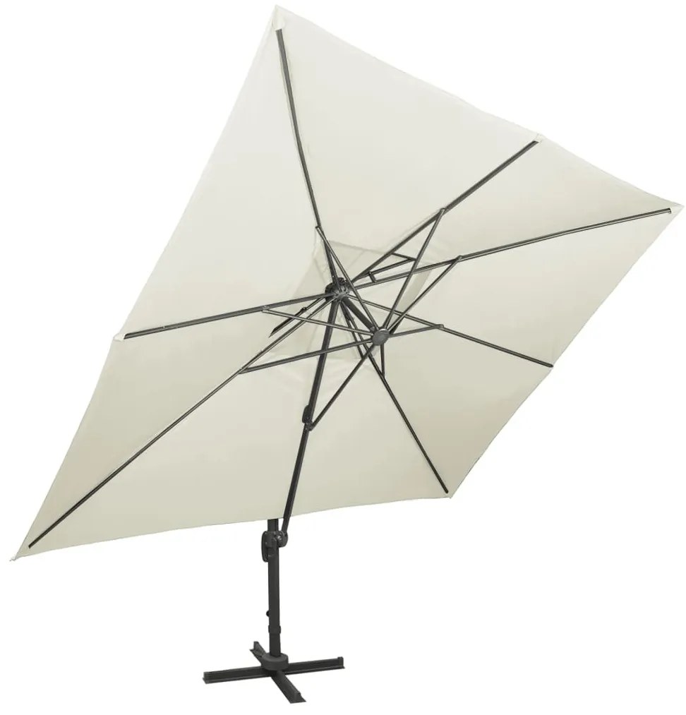 konzolos kerti napernyő dupla tetejű homokszínű anyagból 400 x 300 cm