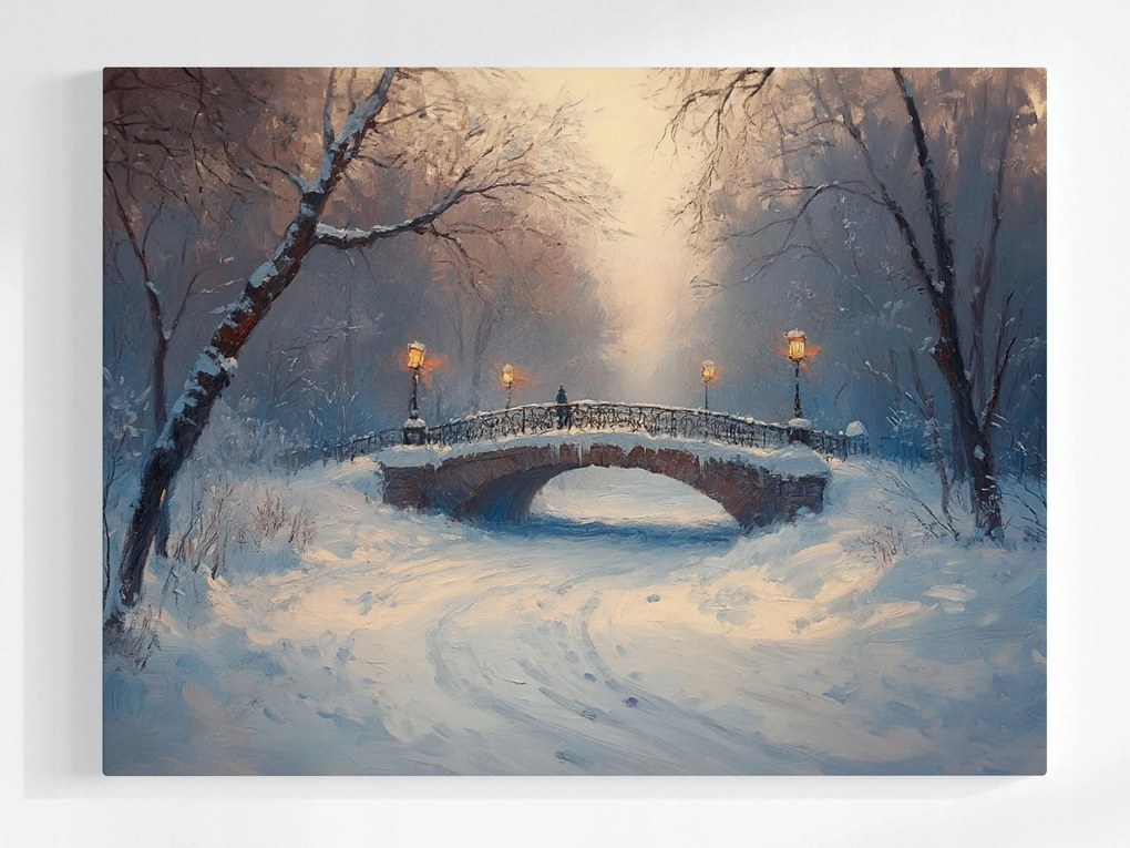 Poszter Tájkép Kilátás Park Híd Patak Tél Hó 80x60