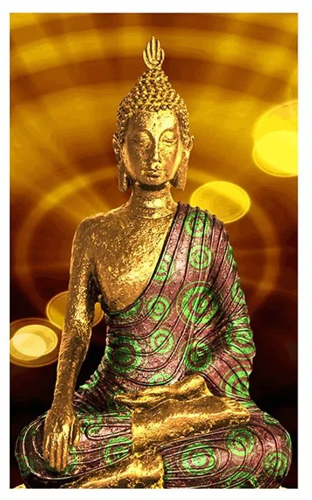 Poszter paszpartuval Buddha szoborral absztrakt háttérrel.