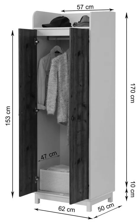 Fehér-natúr színű ruhásszekrény tölgyfa dekorral 62x180 cm Goslar - Støraa