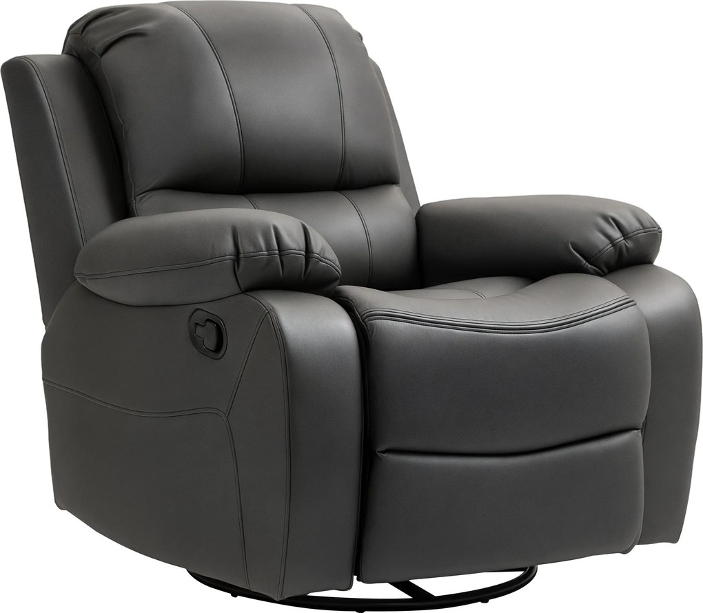 HOMCOM Reclináló TV Fotel, Dönthető Funkcióval, Lábbal Pihenő, Forgó TV Fotel Zsebspring rendszerrel, Fekete | Aosom