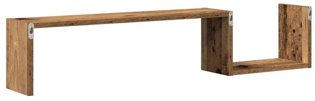 2 db antik fa színű szerelt fa fali polc 100 x 15 x 20 cm