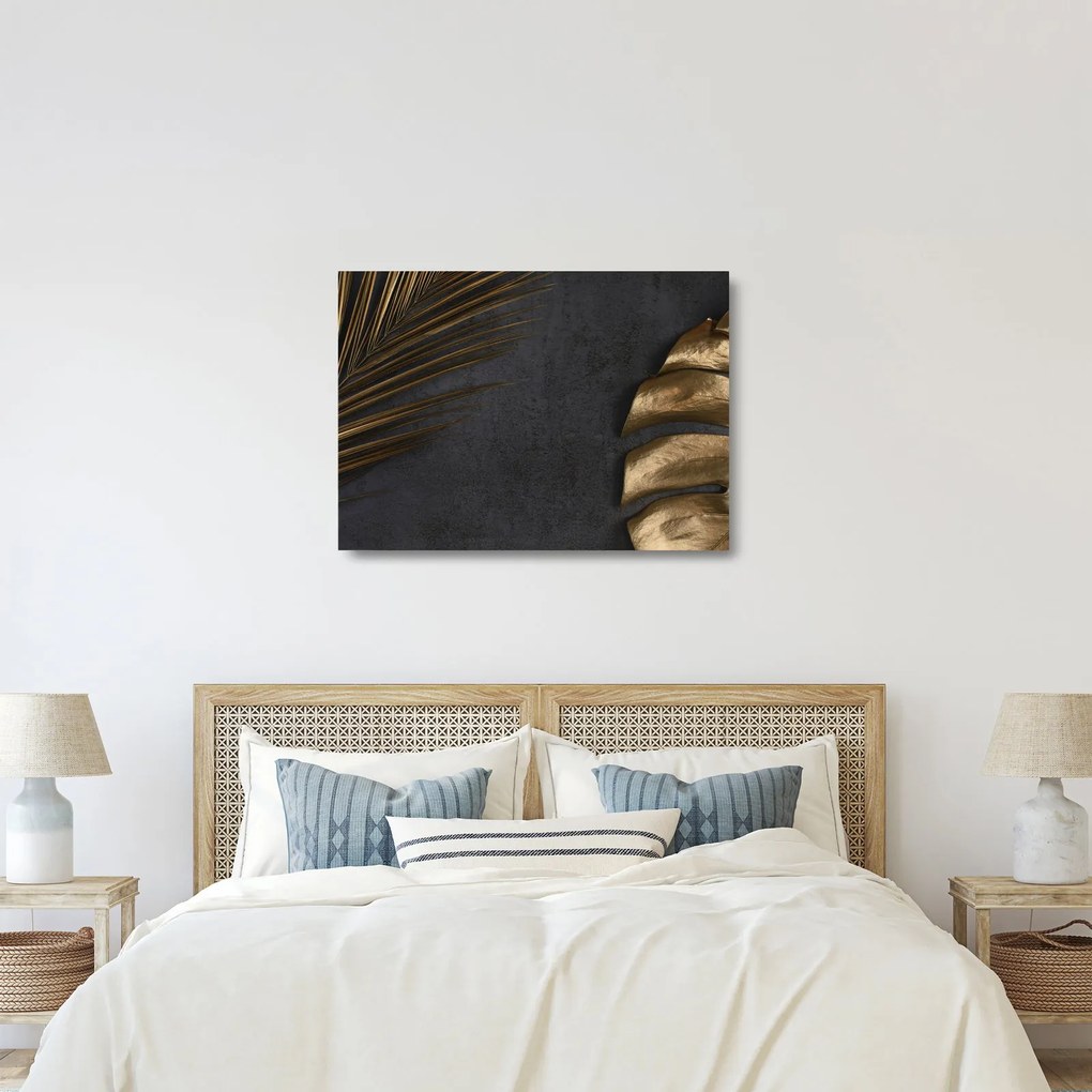 Kép arany levelekkel (üvegen) (70x50 cm)