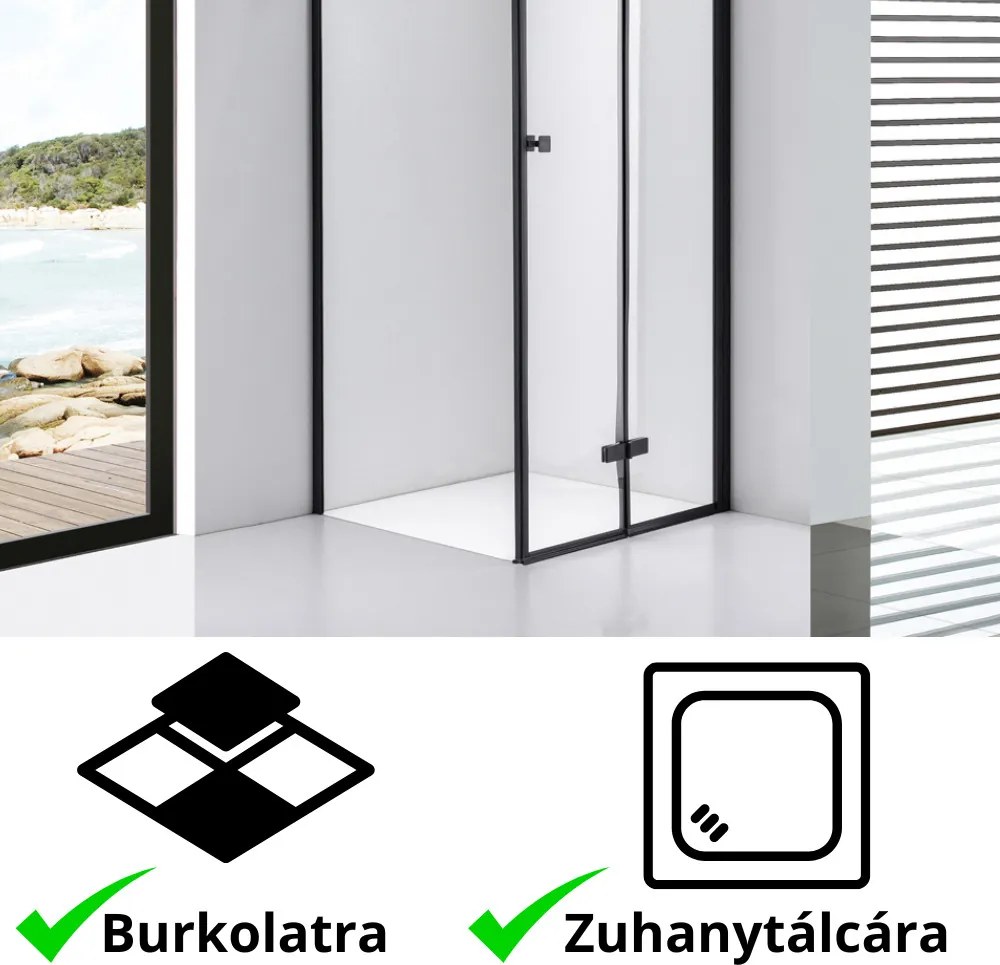 Stuxi Verona Black 110x110 cm szögletes csuklóajtós zuhanykabin, 6 mm vízlepergető üveggel, fekete elemekkel