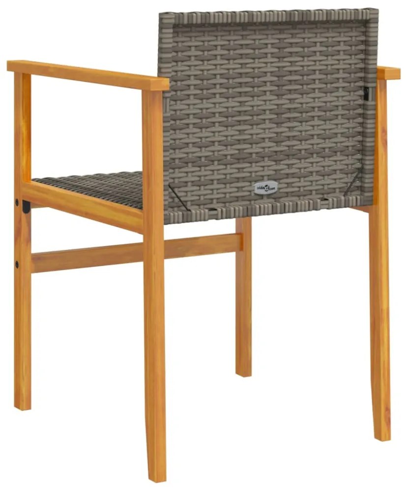 2 db szürke polyrattan és tömör fa kerti szék