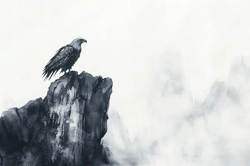 Vászonkép Canvas Madár Sas Hegyek Szikla Természet B&amp;w 60x40