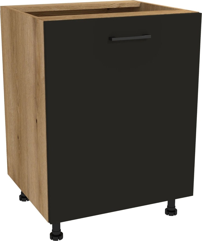 Konyhaszekrény alsó 60 Capri korpusz tölgy Evoke front fekete matt