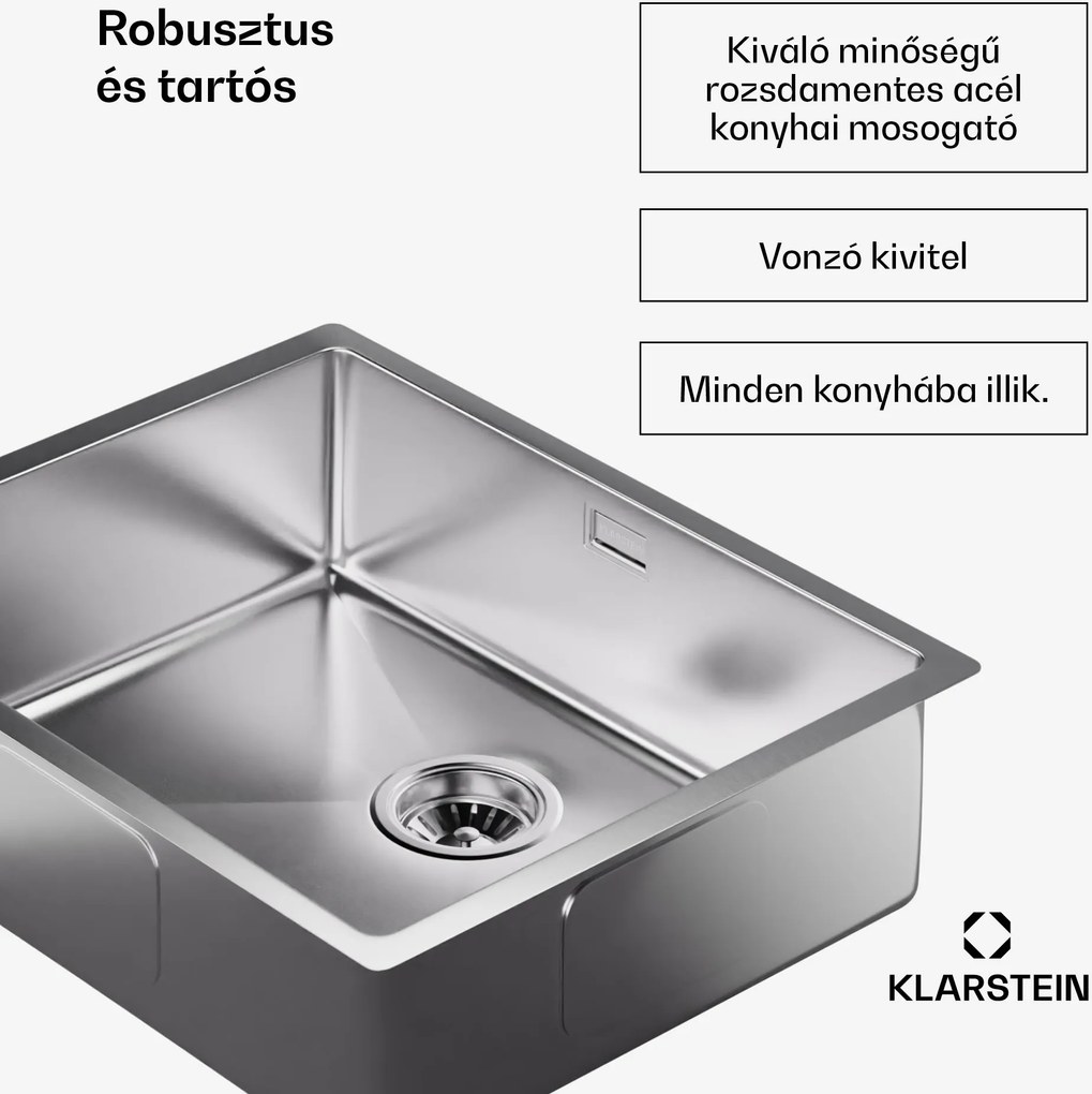 Klarstein TitanSteel Konyhai mosogató 45 x 55 cm (H x Sz) rozsda-, karc-, és hőálló felülettel