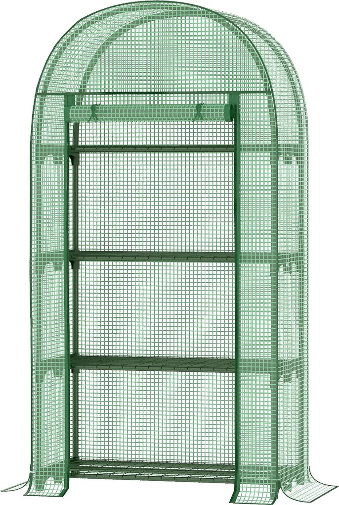 Outsunny Erkélyi Mini Üvegház 4 Polccal, Mini Üvegház, Paradicsom Ház, Növény Ház, Hidegkeret, Fém, Zöld, 80 x 49 x 160 cm | Aosom