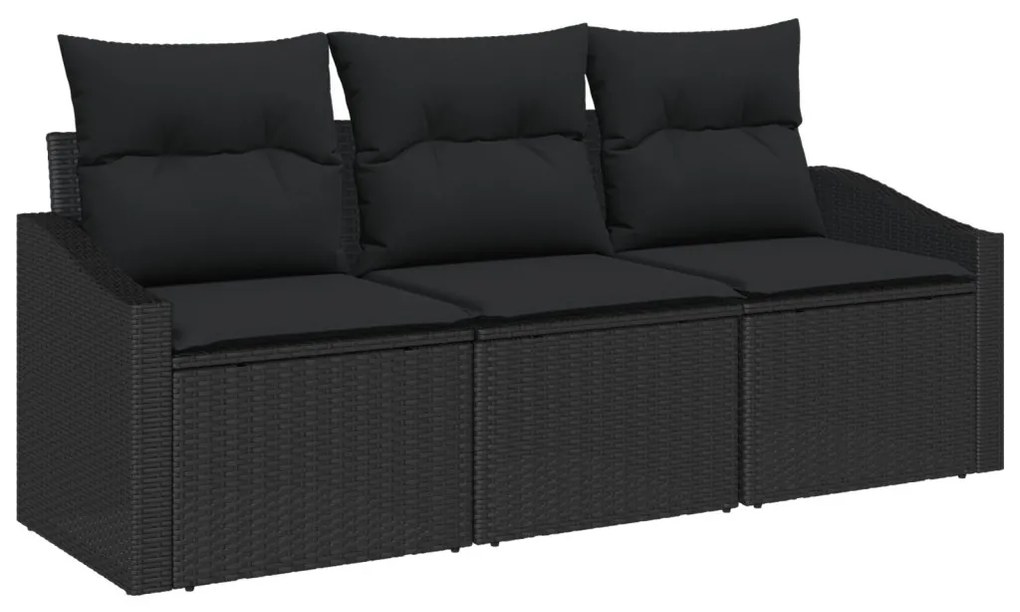 Kert Kanapé Szett 3 Részes Fekete Rattan, Szövet Kültéri Kanapé