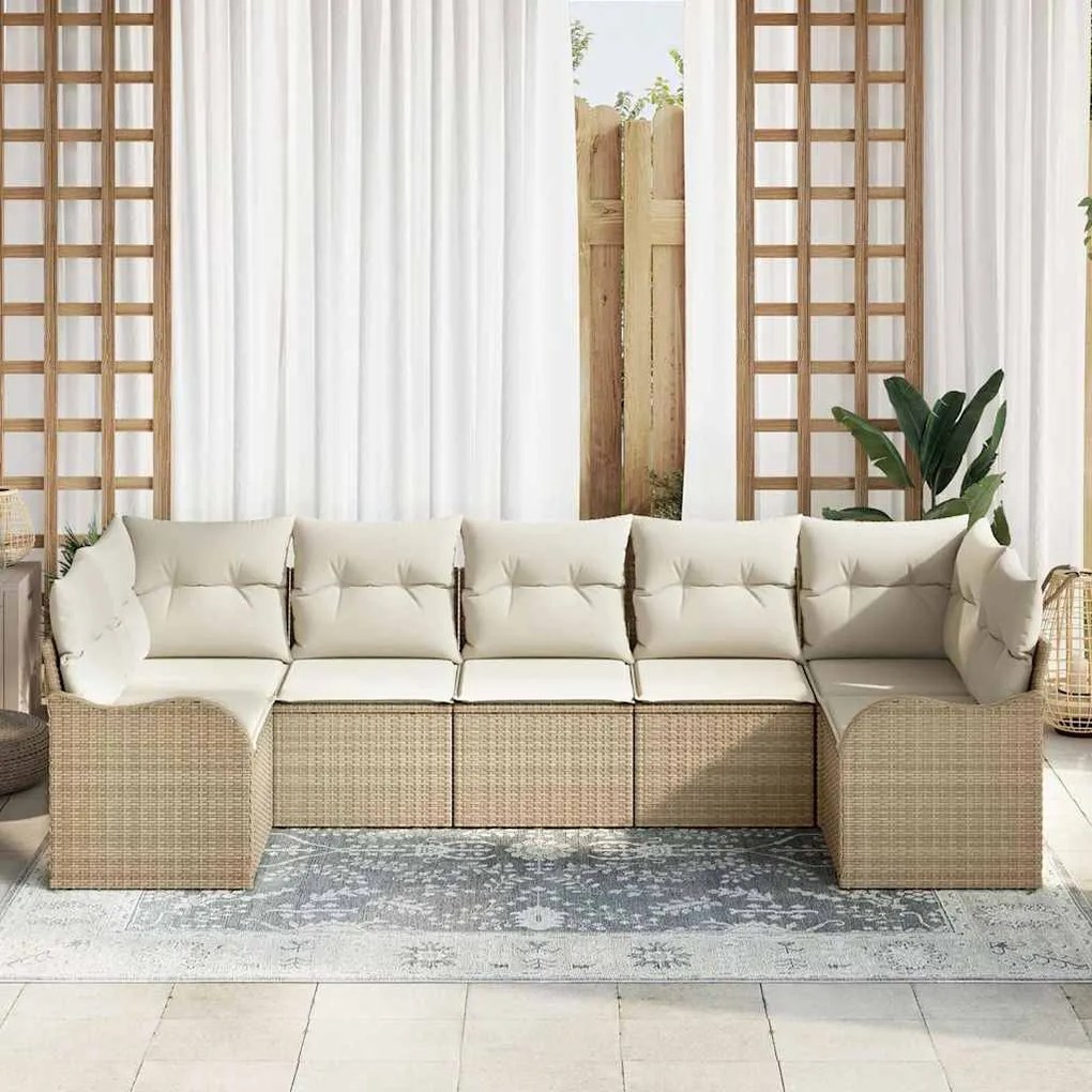 Kerti Kanapé Szett párnával 7 pcs Beige, fehér Poli rattan