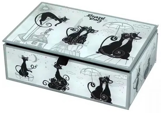 Crazy Cats macskás üveg ékszertartó doboz bársony béléssel