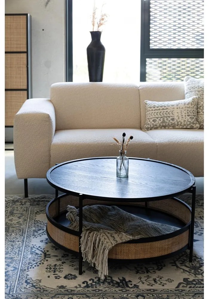 Fekete-natúr színű kerek dohányzóasztal ø 80 cm Makoto – White Label