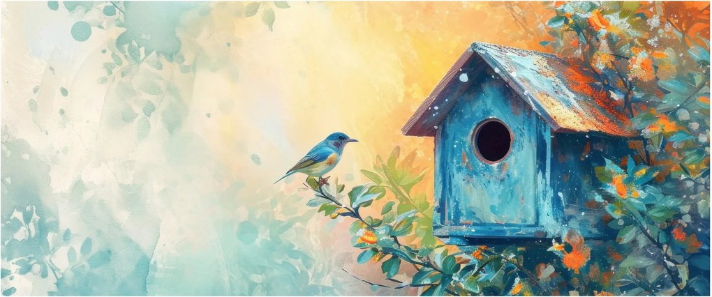 Kép - Madárház, akvarell (120x50 cm)