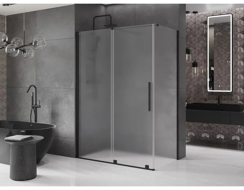 Mexen Velar, tolóajtós zuhanykabin 160 x 100 cm, 8 mm-es mattüveg, fekete matt, 871-160-100-31-70