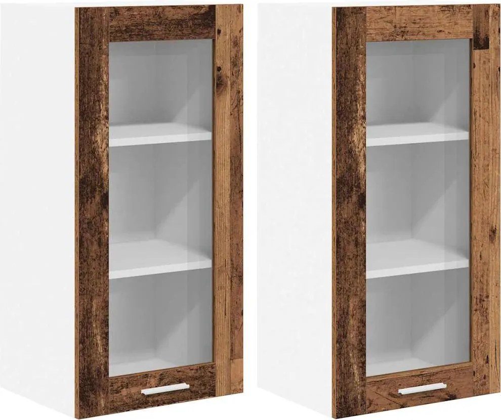 vidaXL Függő szekrény tárolóval 2 pcs Öreg fa 40 x 31 x 80 cm Faanyag